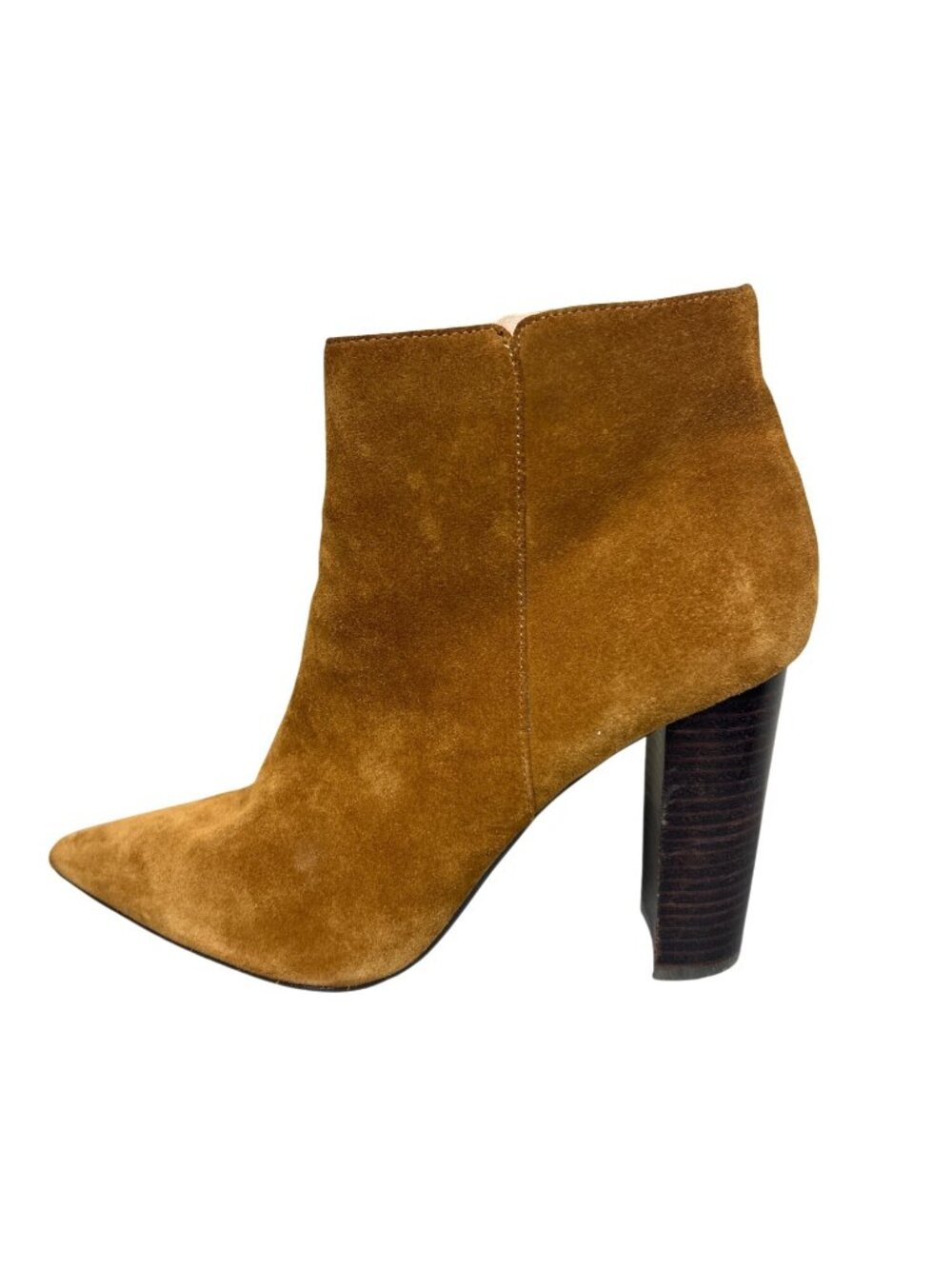 Saks Fifth Avenue Camel Suede Pointed Toe High Heel Ankle Boots 9.5M Block Heel - Picture 5 of 13
